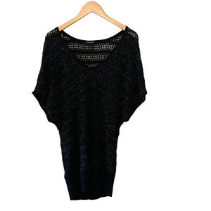 White House Black Market Crochet Glittery Dolman Top Size XL Black